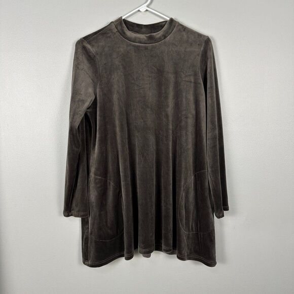 J. Jill Pure Hem Long Sleeve Dress Velour Medium Petite Pockets Brown Velvet - Picture 1 of 3